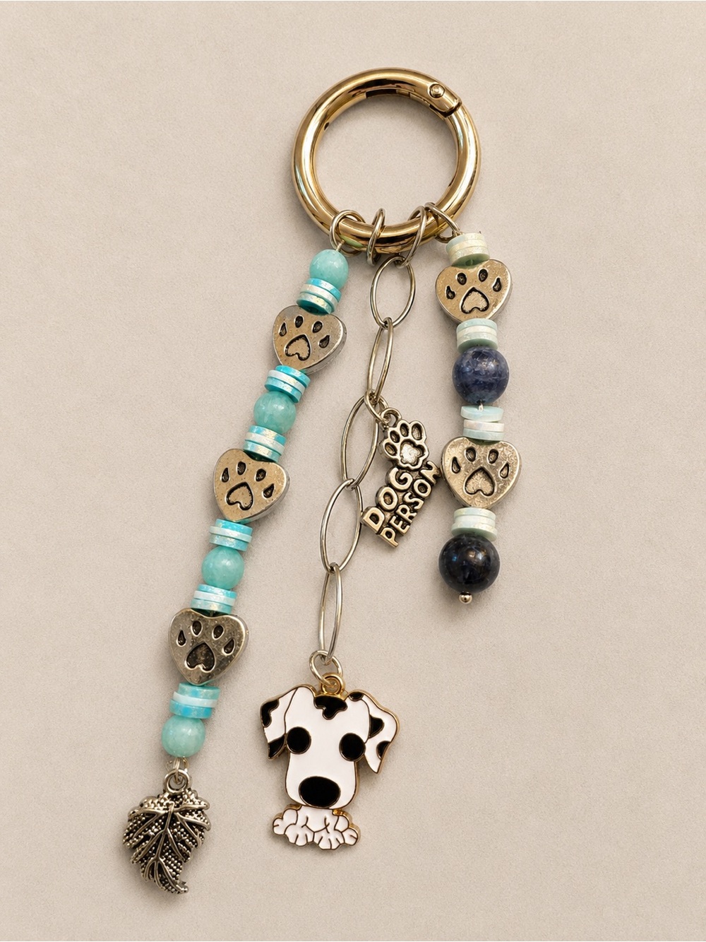 “Dog Person” Bag Charm/Key Ring with Dog Pendant, Silver Dog Paw Beads & More! - Picture 7 of 9